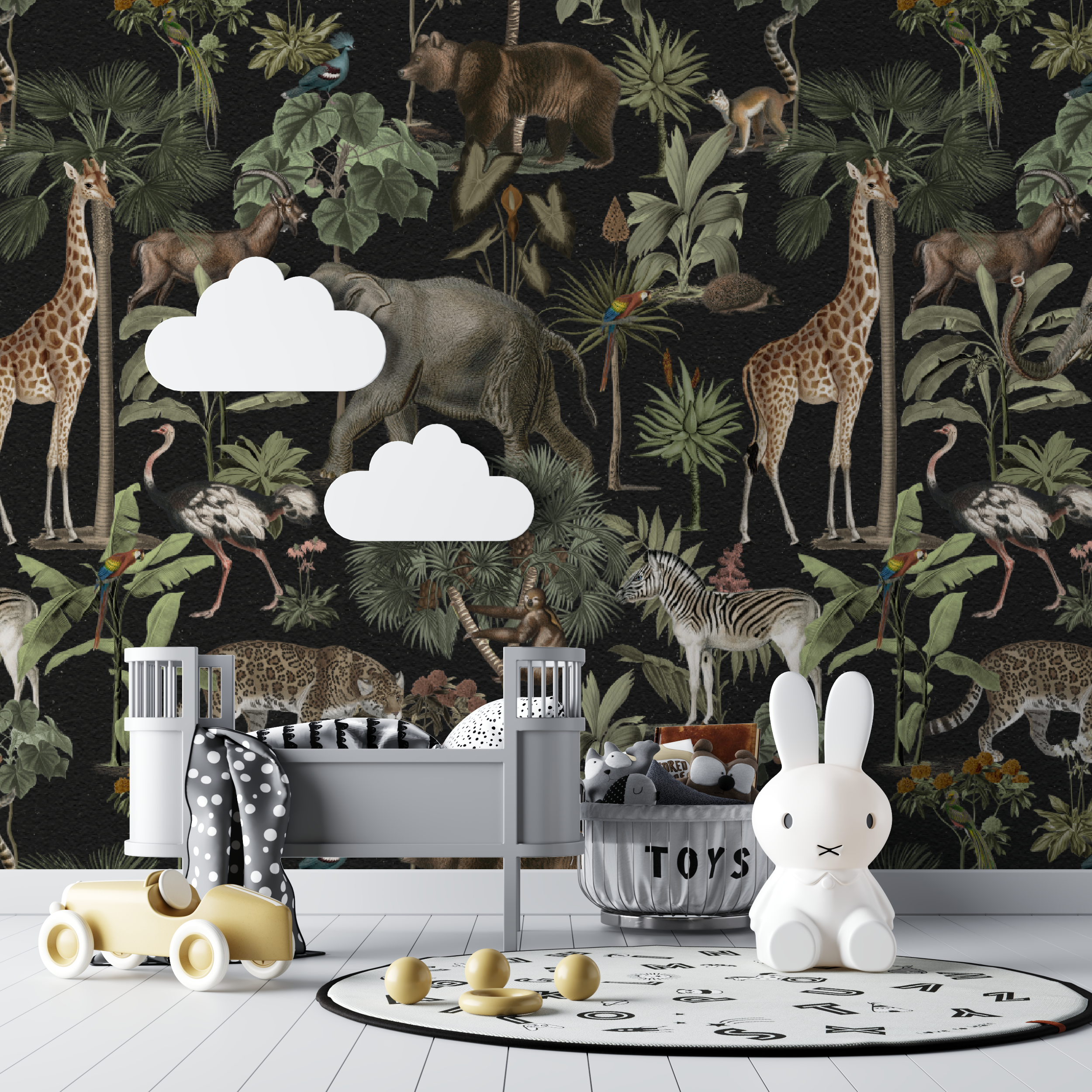 Papier peint Safari noir pour bébé - bebe