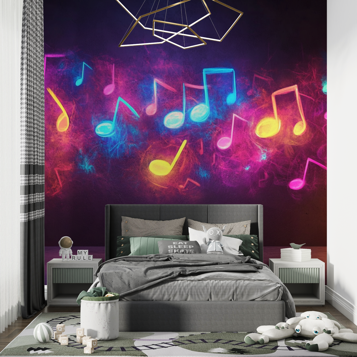 Papier peint motif notes chambre de garcon