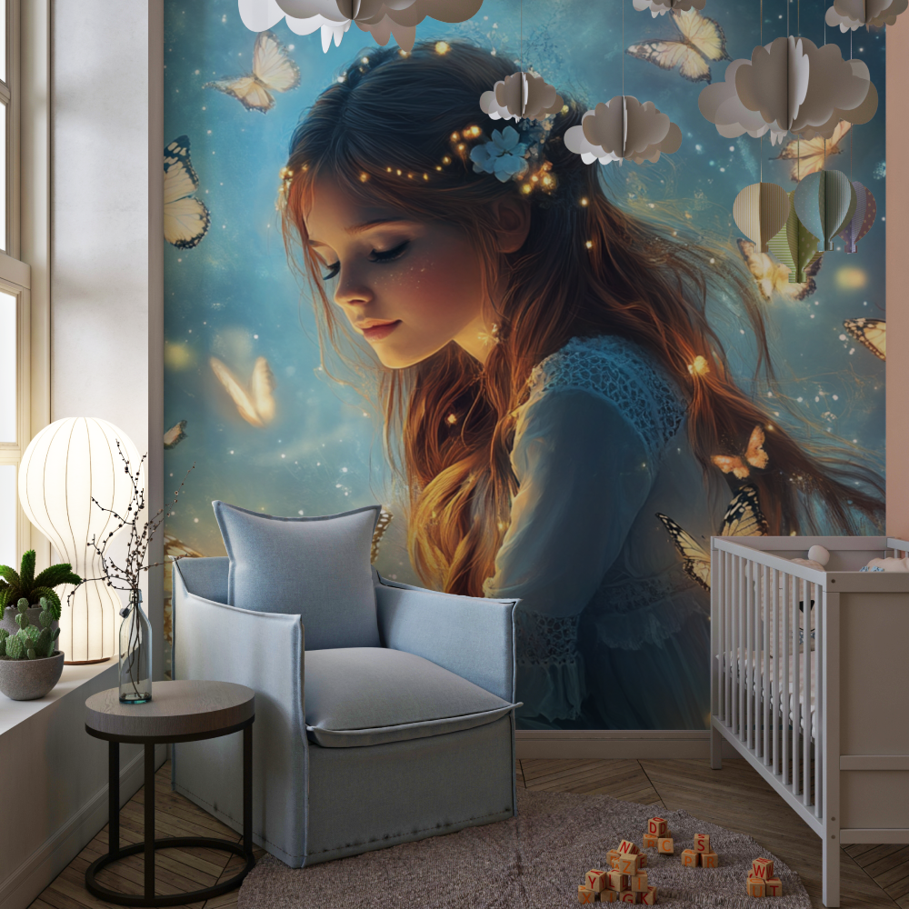 Papier peint princesse fee des papillons chambre de fille