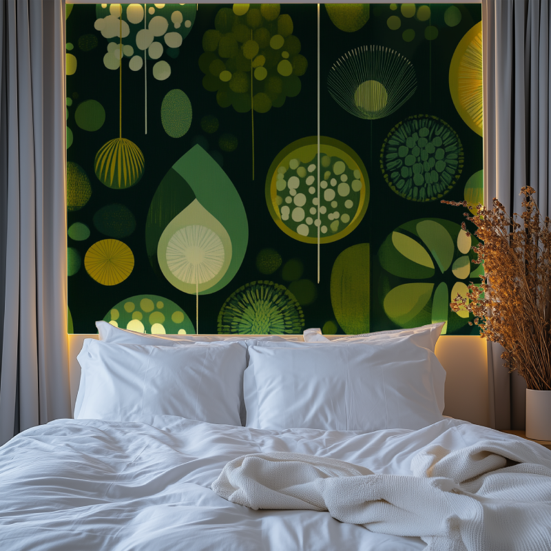 Papier peint vintage scandinave vert chambre premium