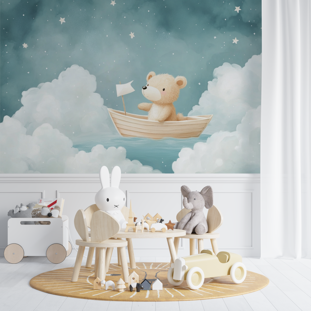 Papier peint marin ours et bateau chambre de bebe