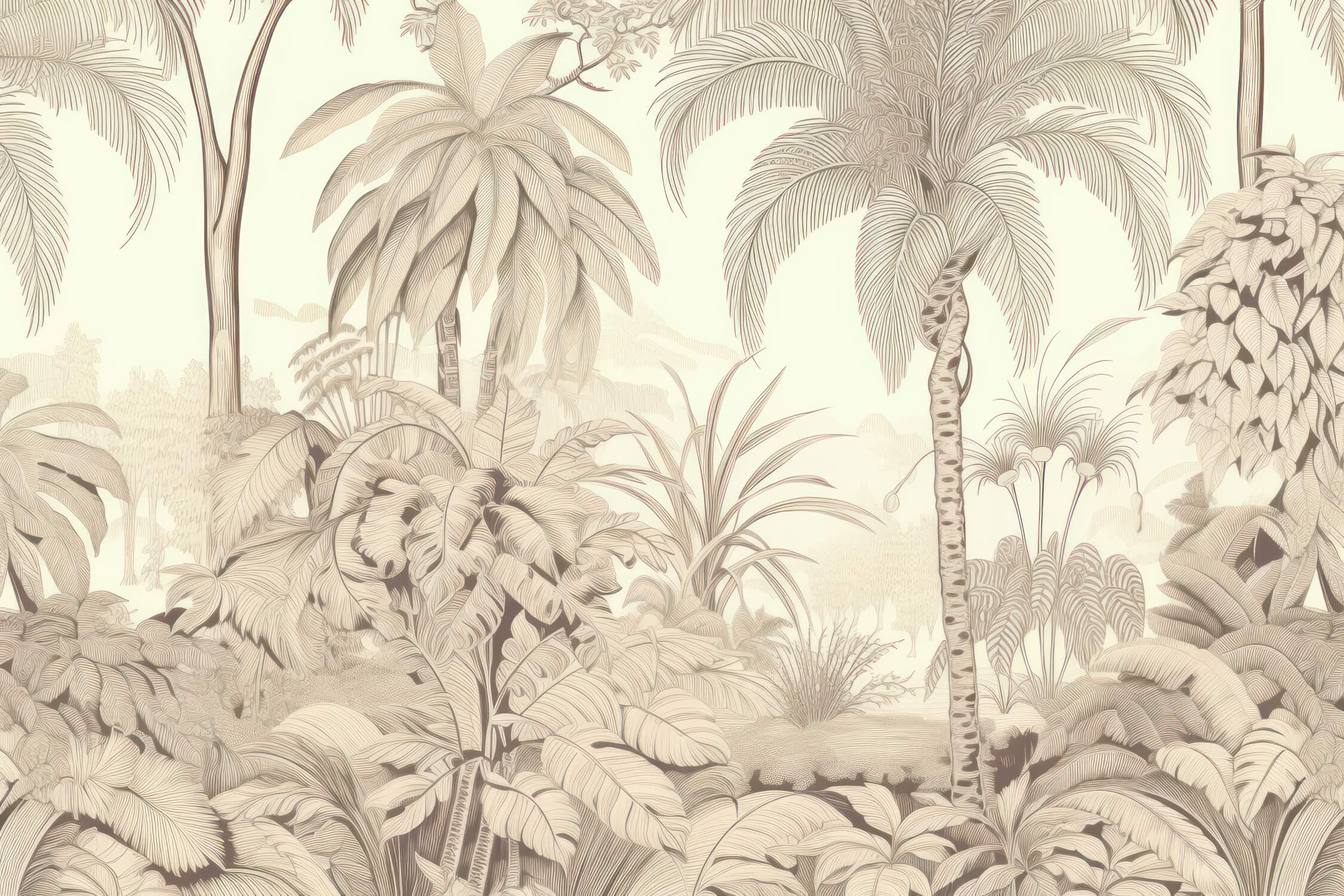 Papier Peint Toile De Jouy Jungle Beige