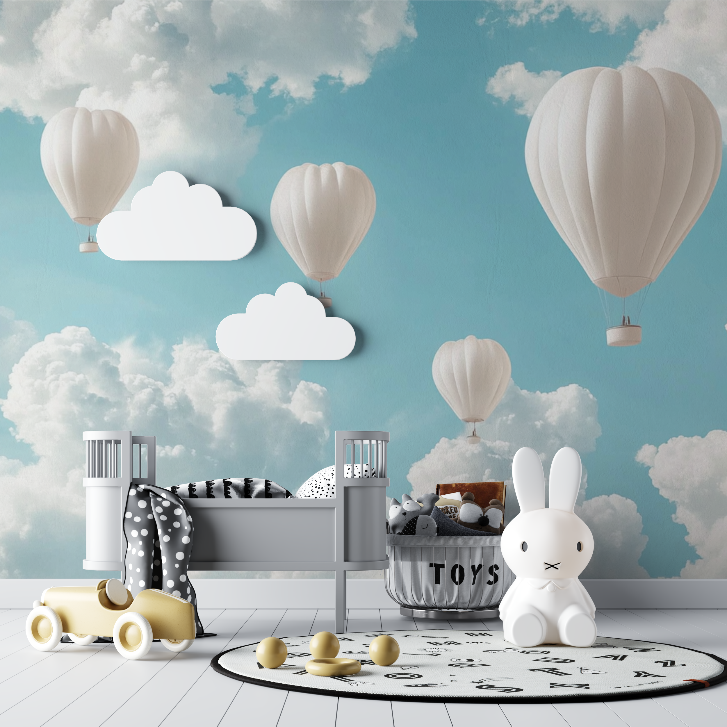 Papier peint montgolfiere et nuages dores bebe tipi