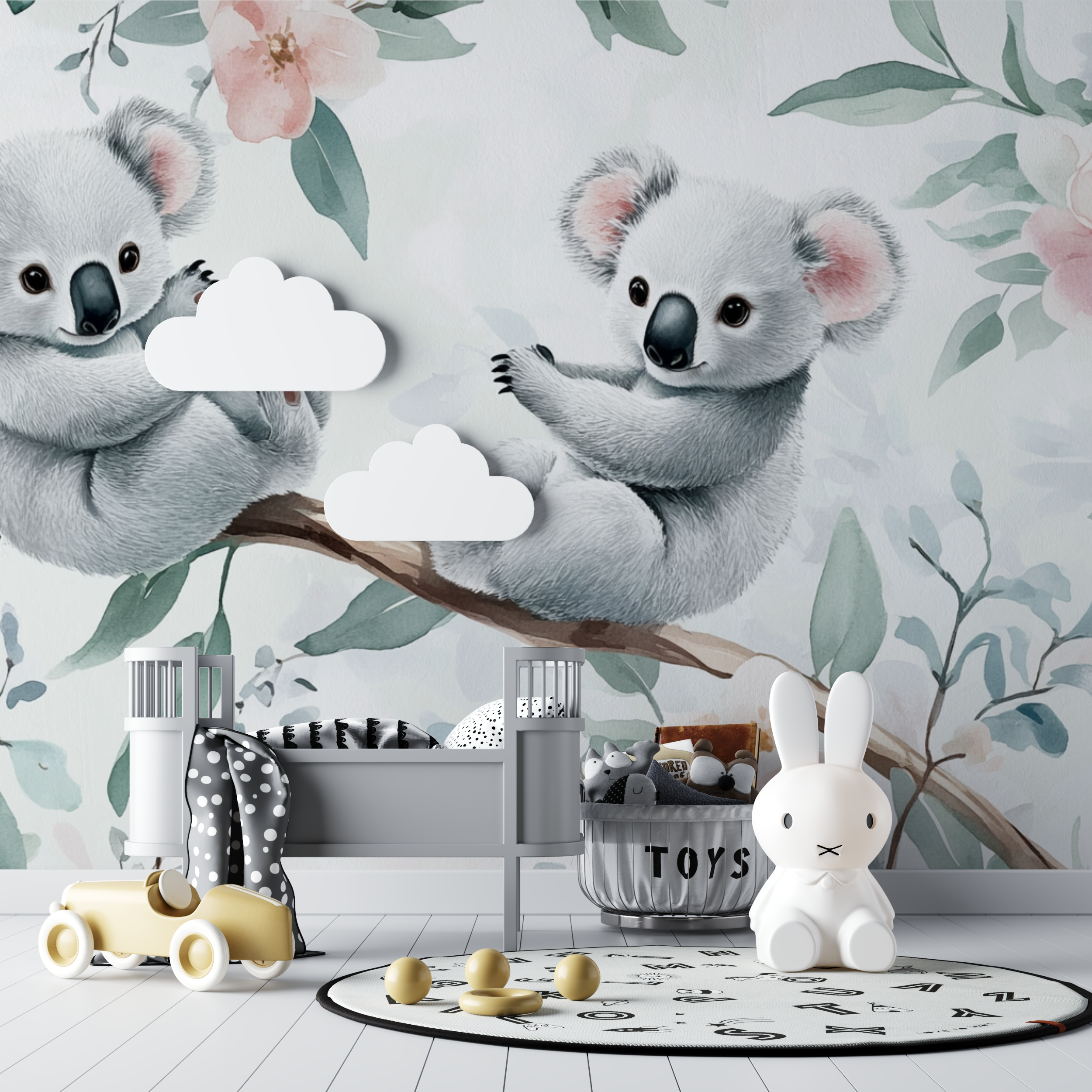 Papier peint koala et gouttes de lait bebe tipi
