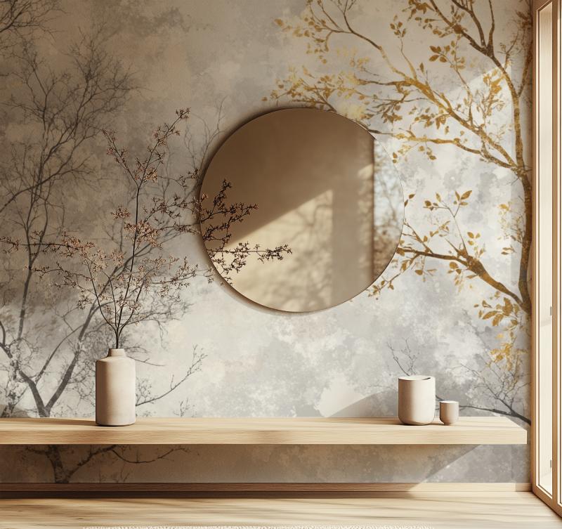 Papier peint arbre metallise miroir