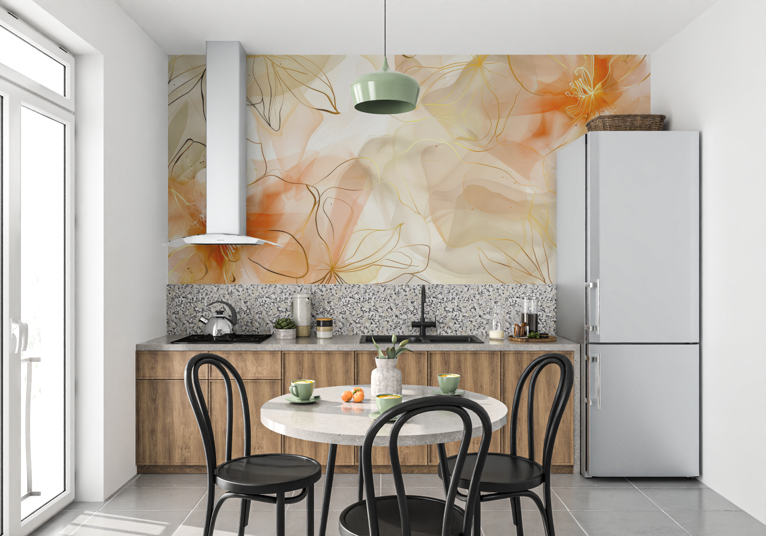 Papier Peint Fleurs Ton Orange - panoramique 4murs