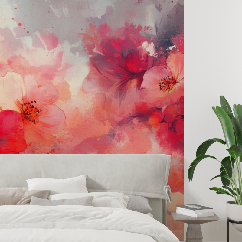 Papier peint aquarelle fleurs c...raites tapisserie tendance