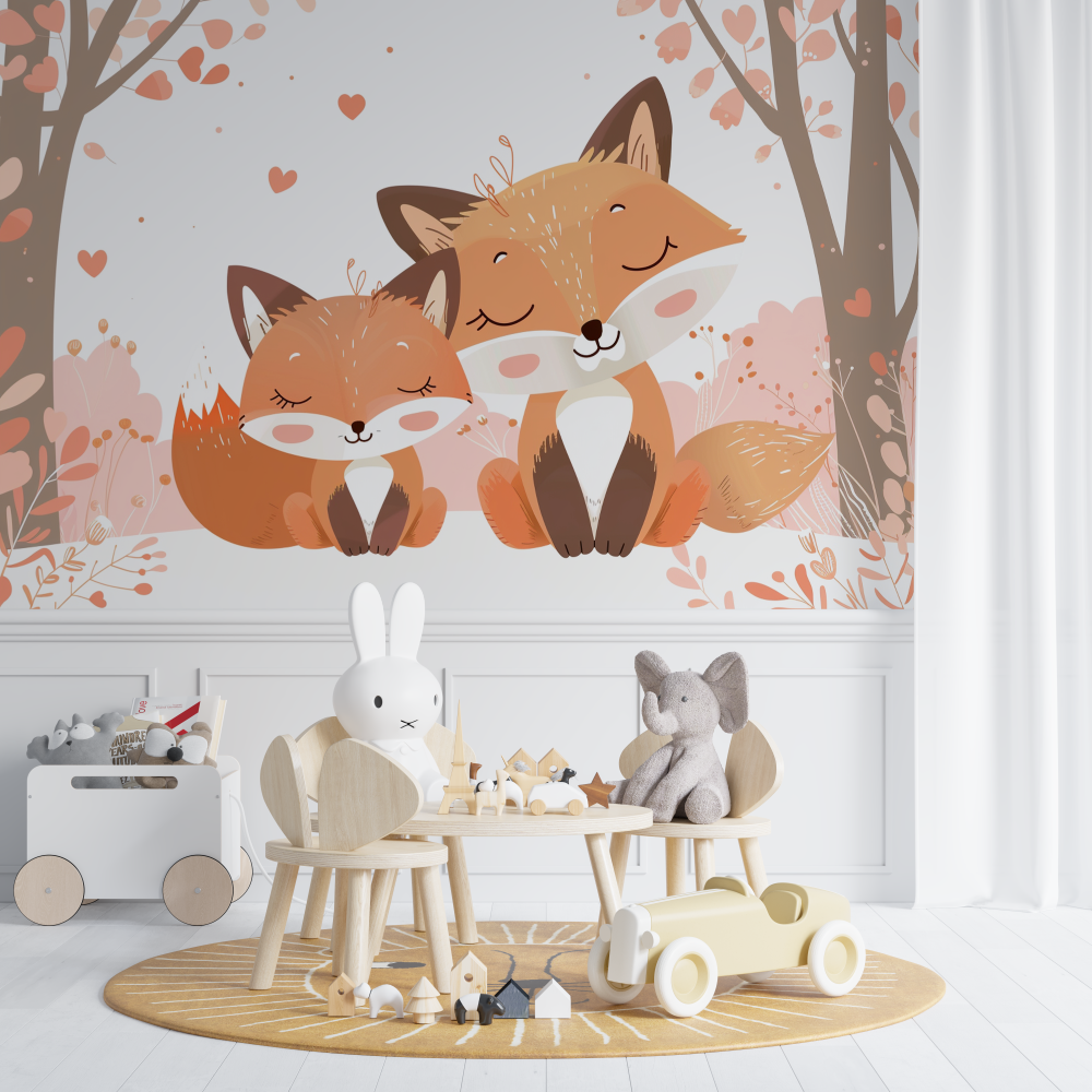 Papier peint renard couple chambre de bebe