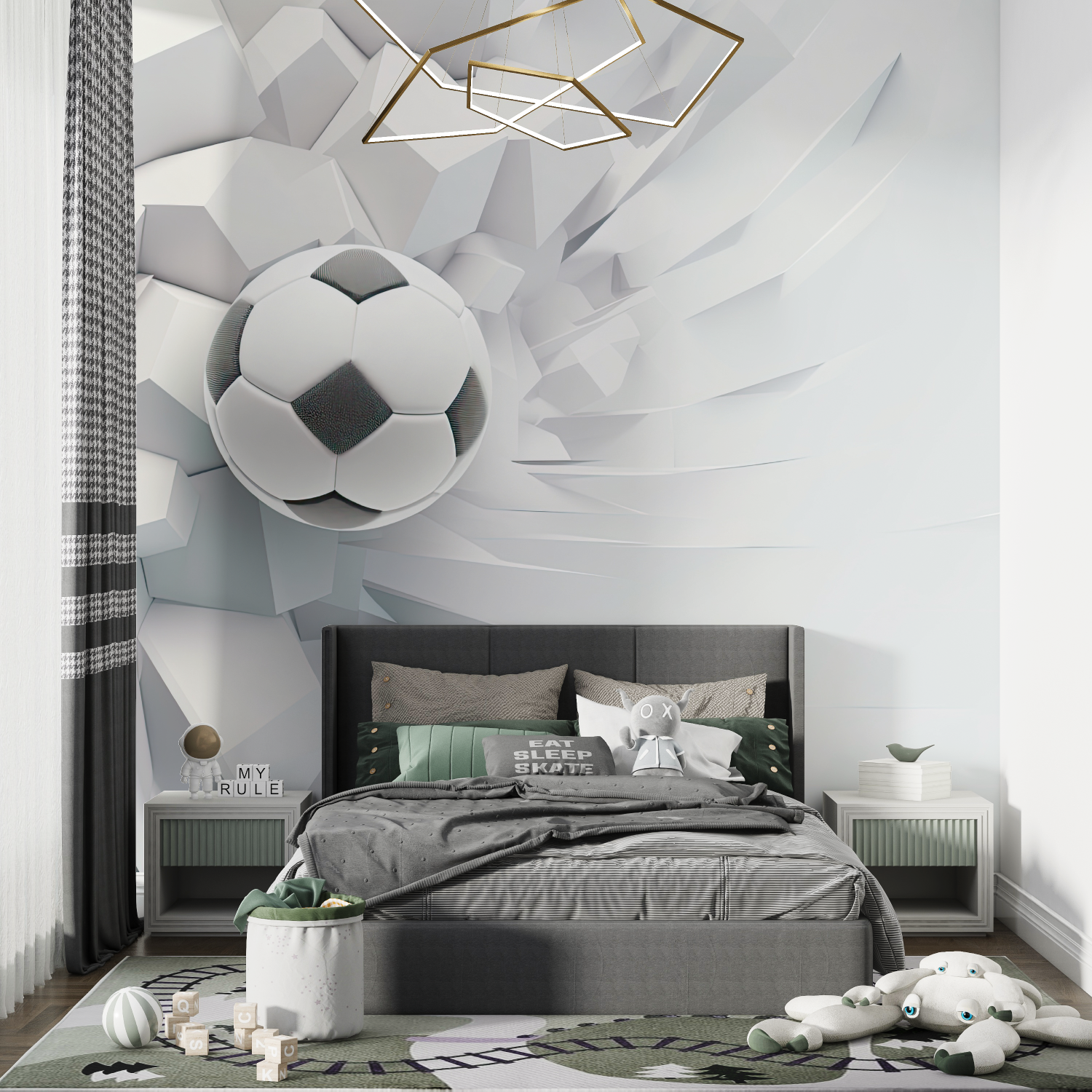 Papier peint 3d foot blanc chambre de garcon
