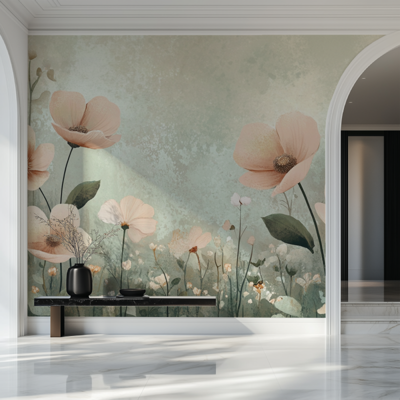 Papier peint grande fleur vintage salon beau