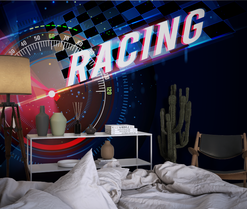 Papier peint compte tour voiture racing chambre dado1