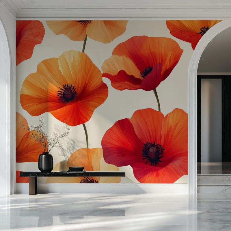 Papier peint fleur coquelicot salon beau