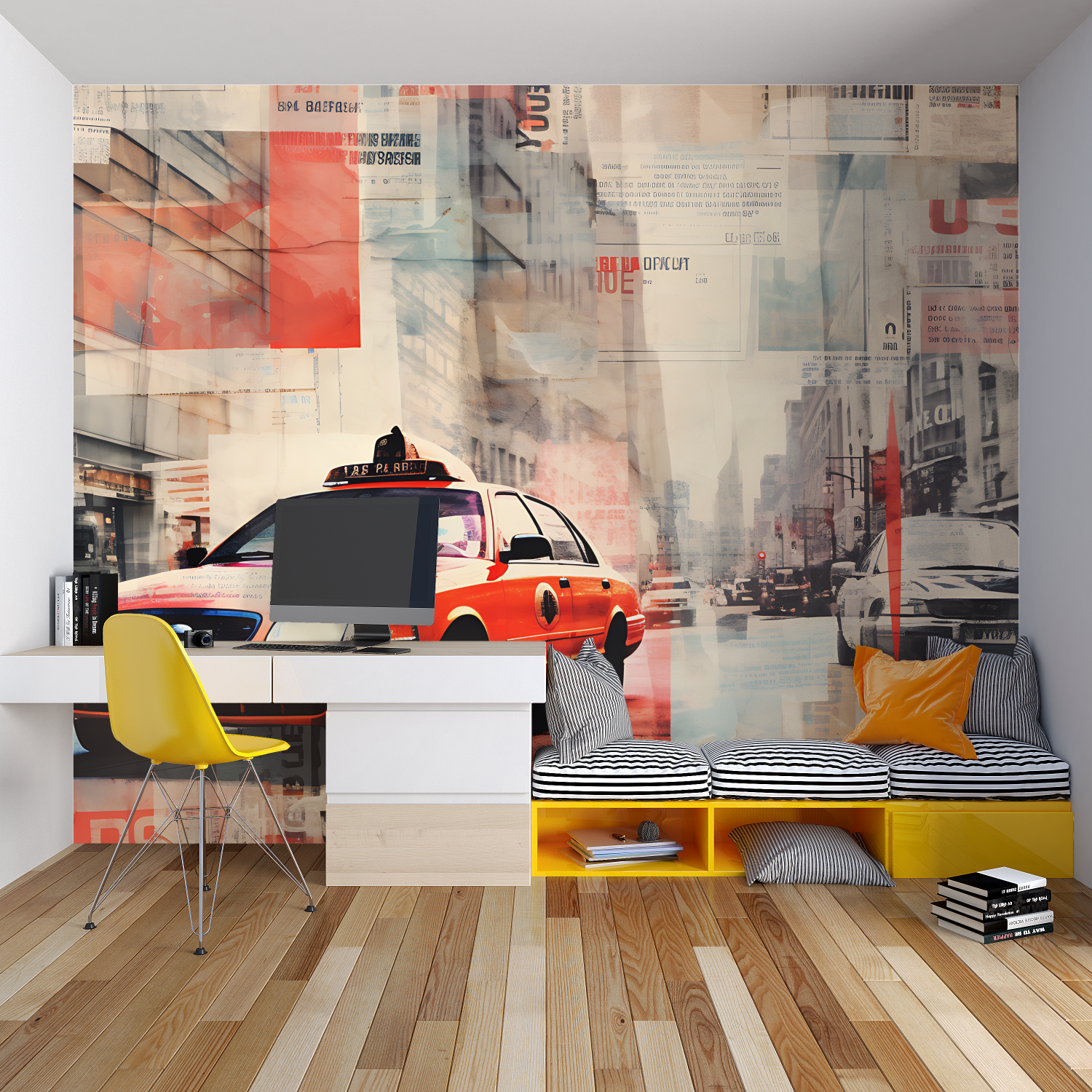 Papier peint noir et blanc coll...voiture chambre garcon lit