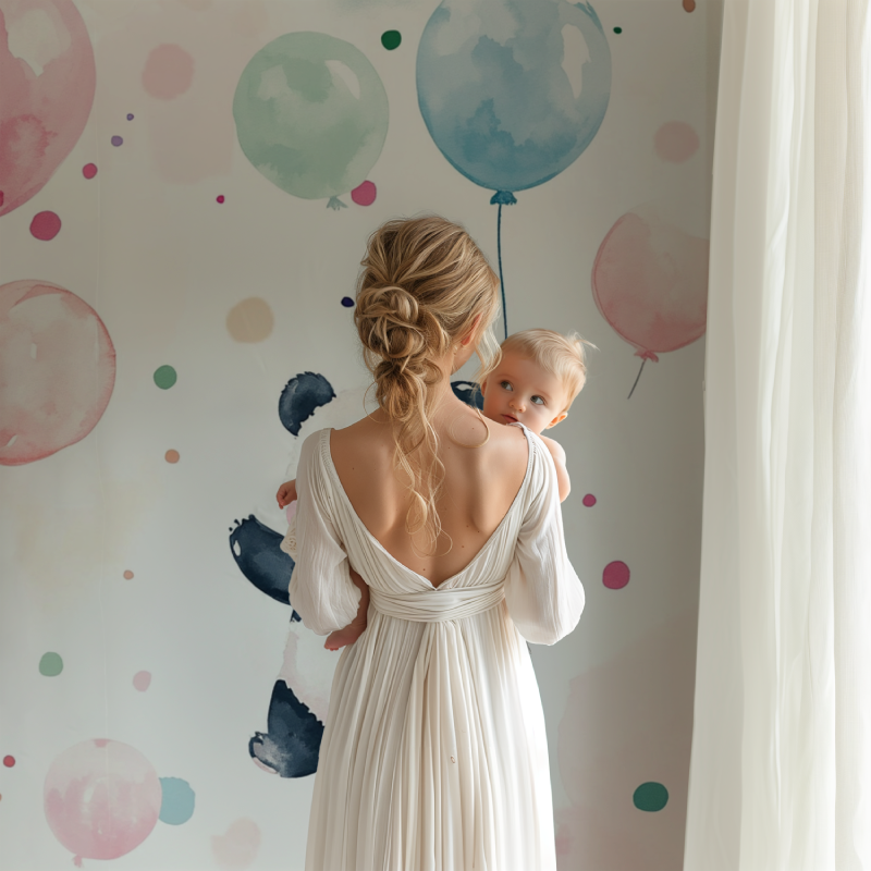 Papier peint panda et ballons colores bb123