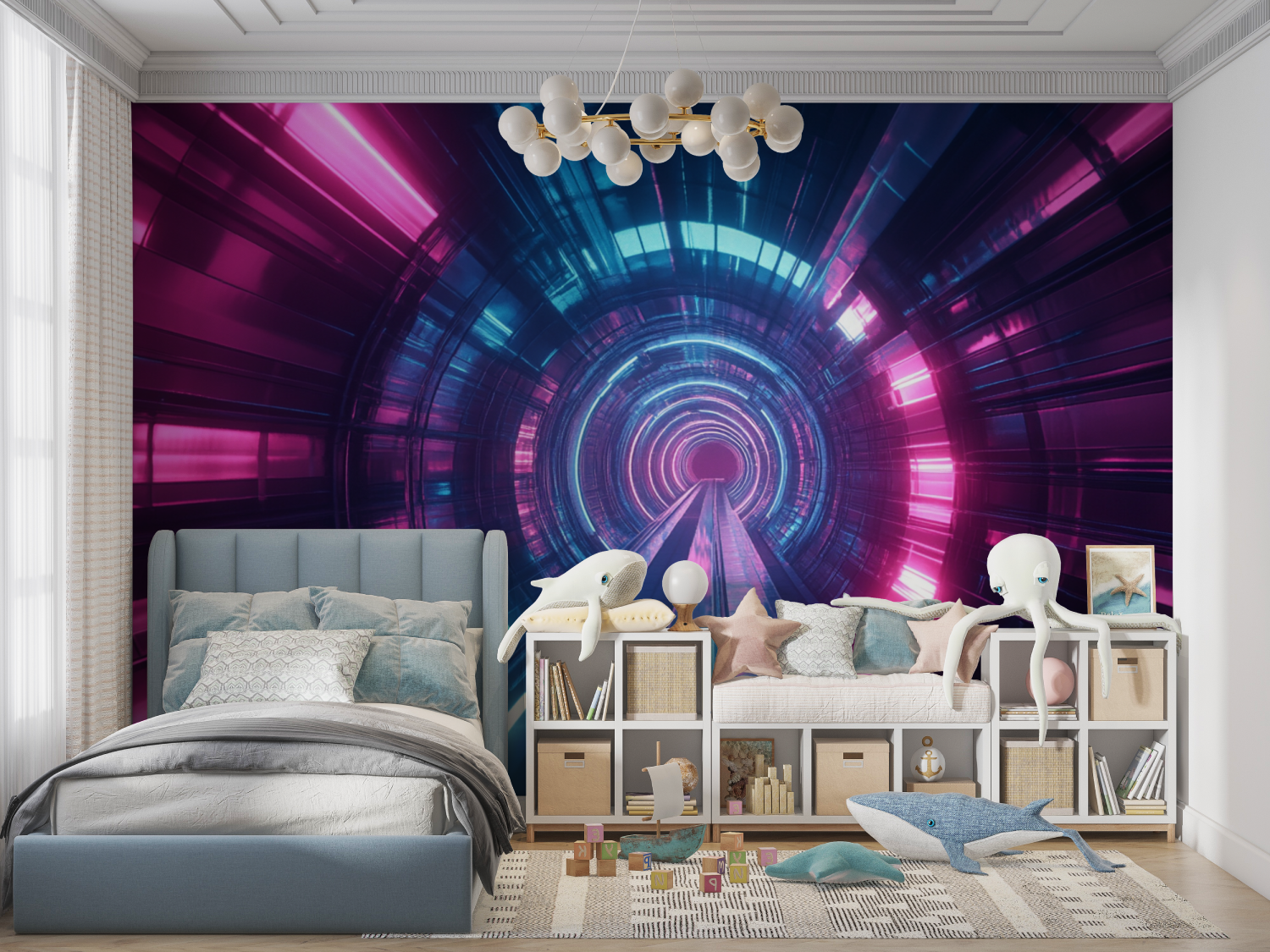 Papier peint couloir lumineux 3d panoramique garcon