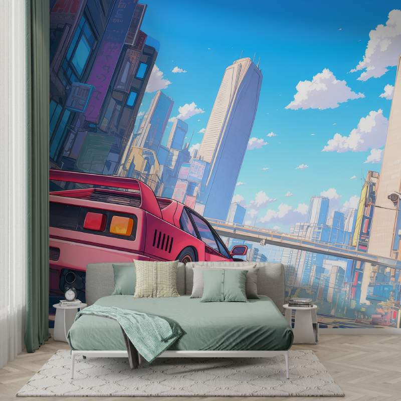 Papier peint voiture style anime murs