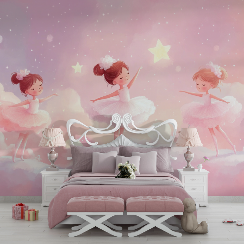 Papier peint rose danceuses chambre filles