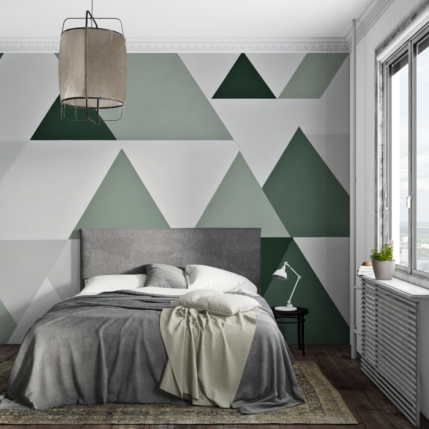 Papier Peint Motif Géometrique Vert - pano mural