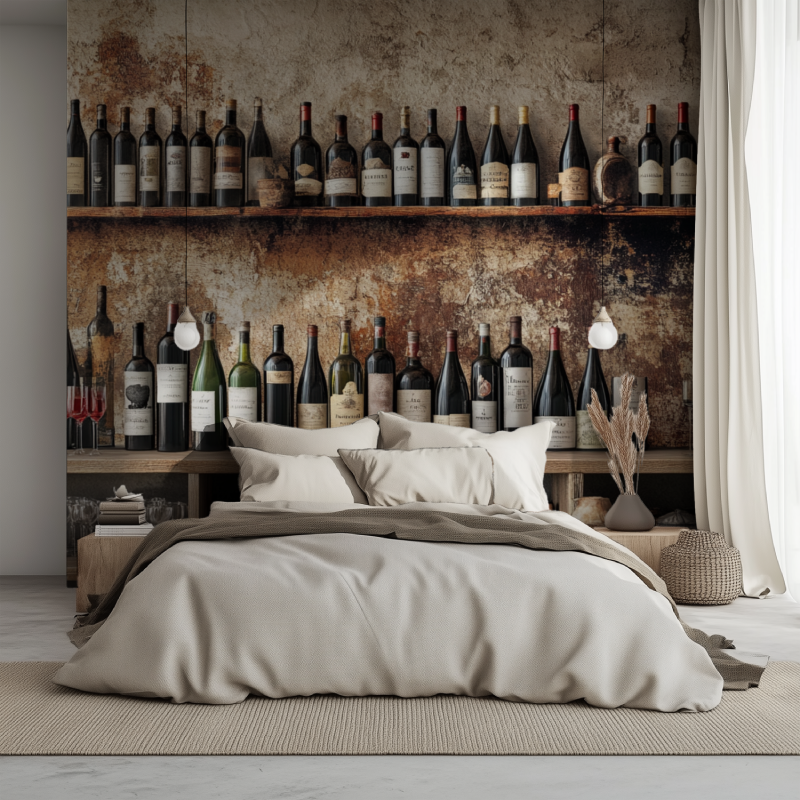 Papier peint trompe loeil cave a vin lit 1234