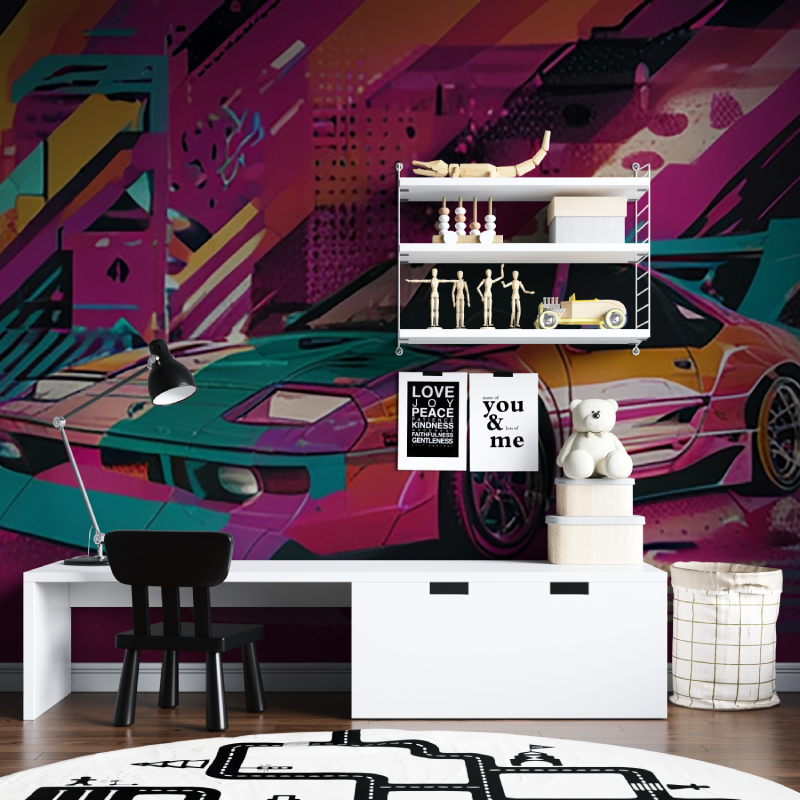 Papier peint voiture grafiti ado tapisserie chambre ados