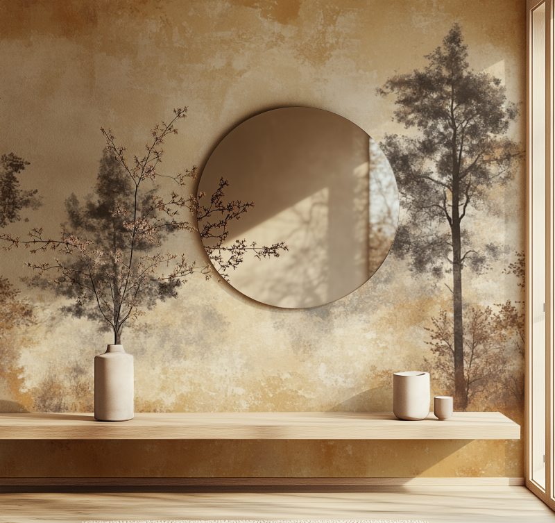 Papier peint arbre moutarde miroir