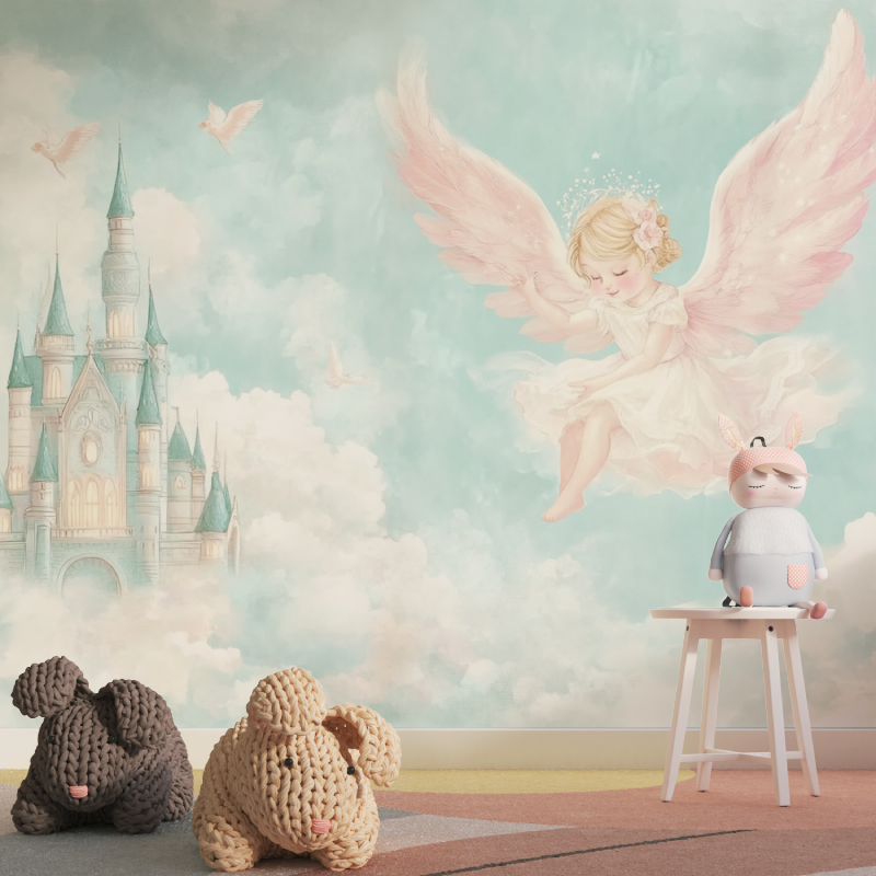 Papier peint chateau et ange tapisserie pour fille