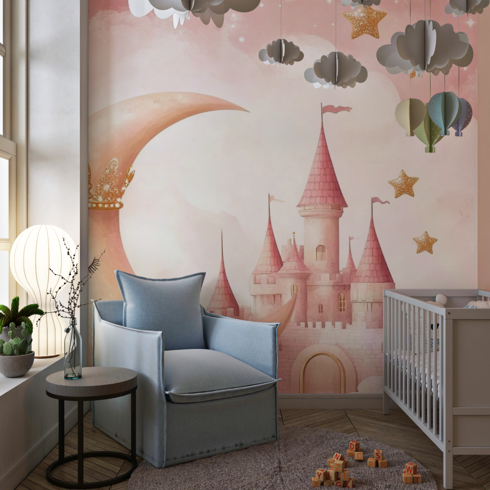 Papier peint princesse lune couronnee chambre de fille