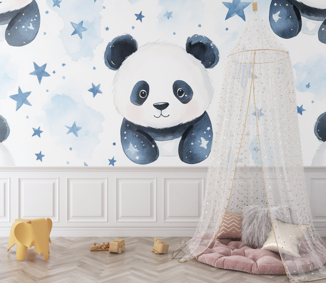 Papier peint panda et etoiles bebe