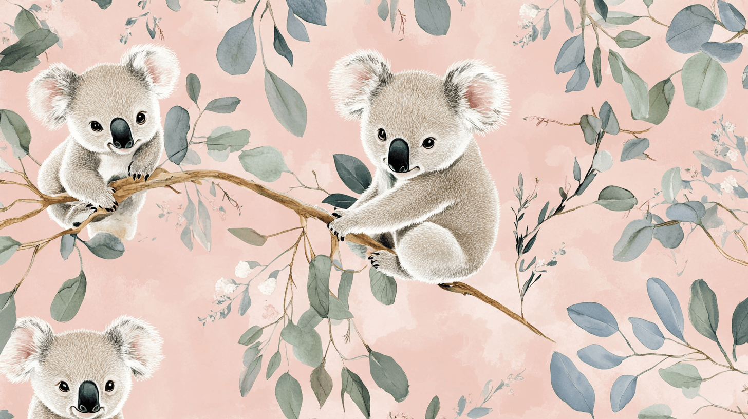 Papier Peint Koala Sur Fond Rose Poudré