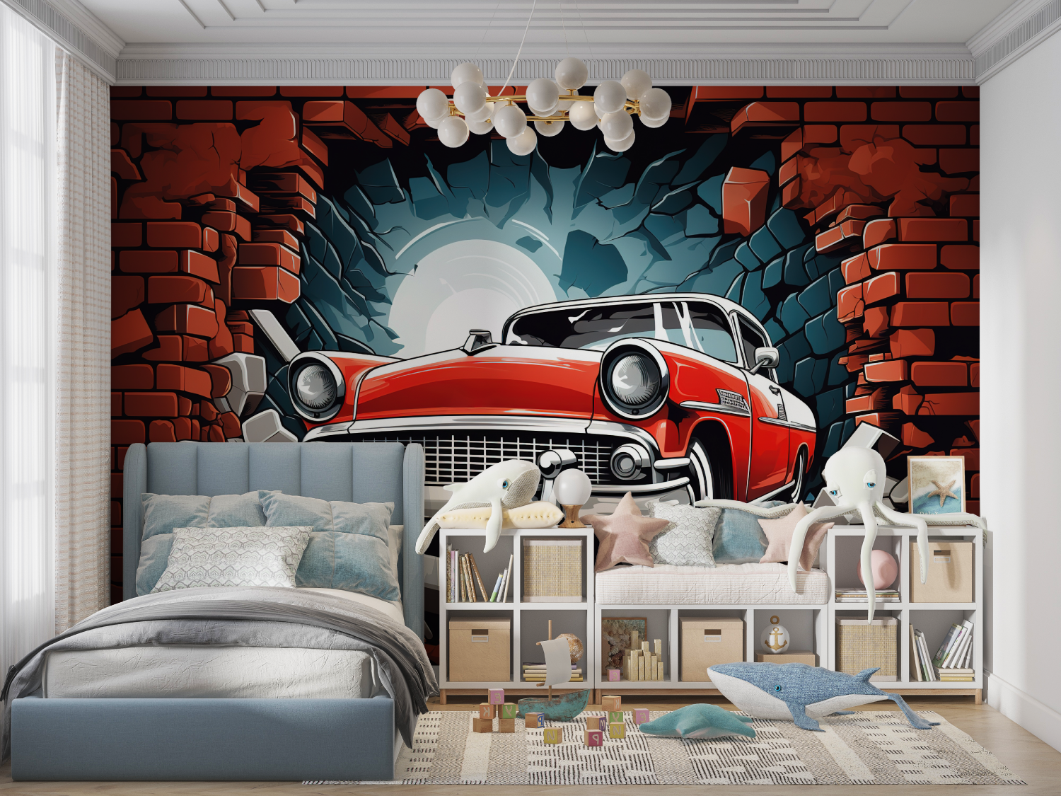 Papier peint voiture ancienne enfant panoramique garcon
