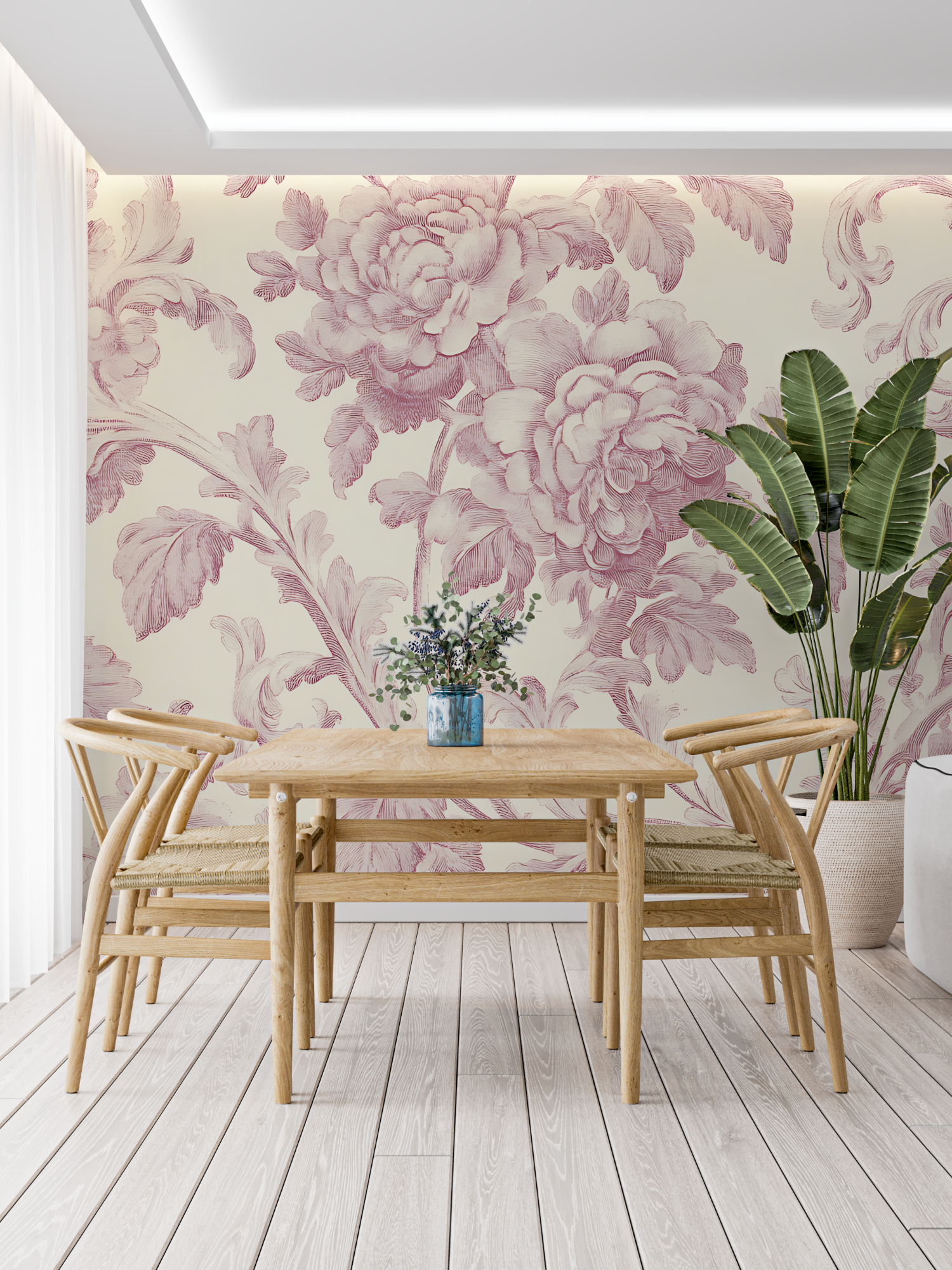 Papier Peint Toile De Jouy Rose Pale - panoramique-mur