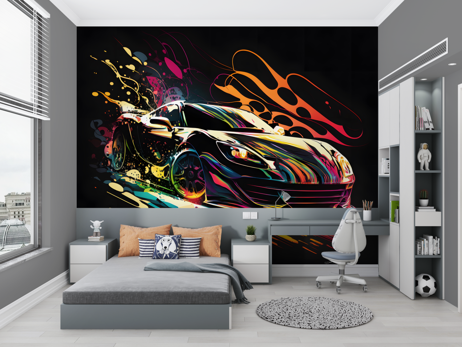 Papier peint voiture noir et graffiti chambre petit