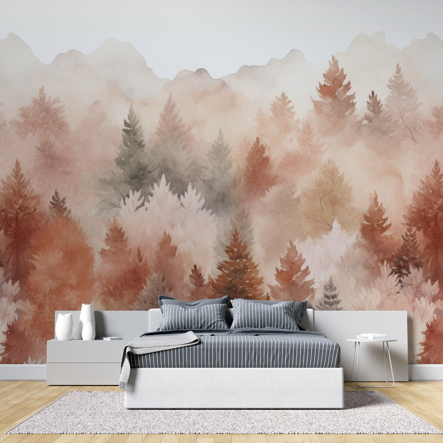 Papier peint aquarelle foret tendance tete de lit