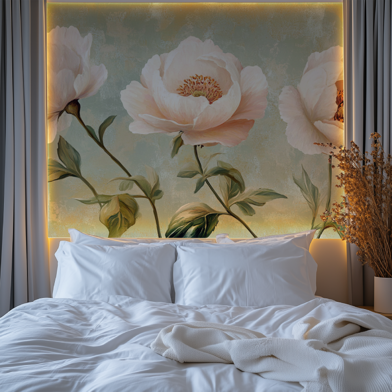 Papier peint fleuri vintage camelia chambre premium