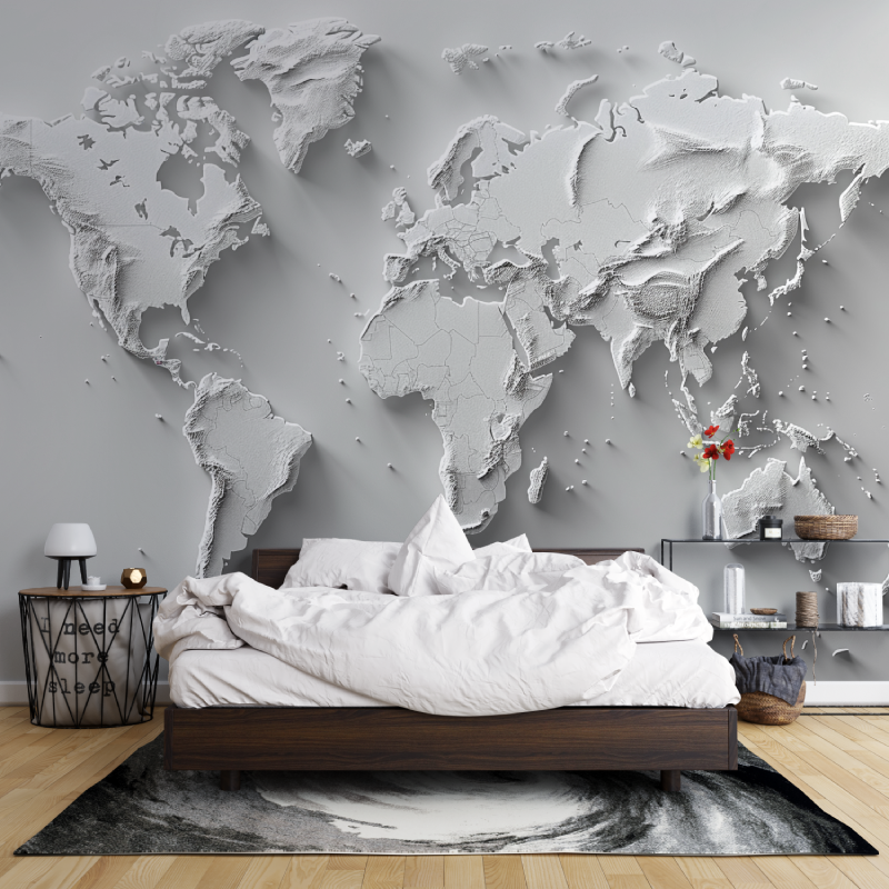 Papier peint carte du monde blanche design leroy merlin mur