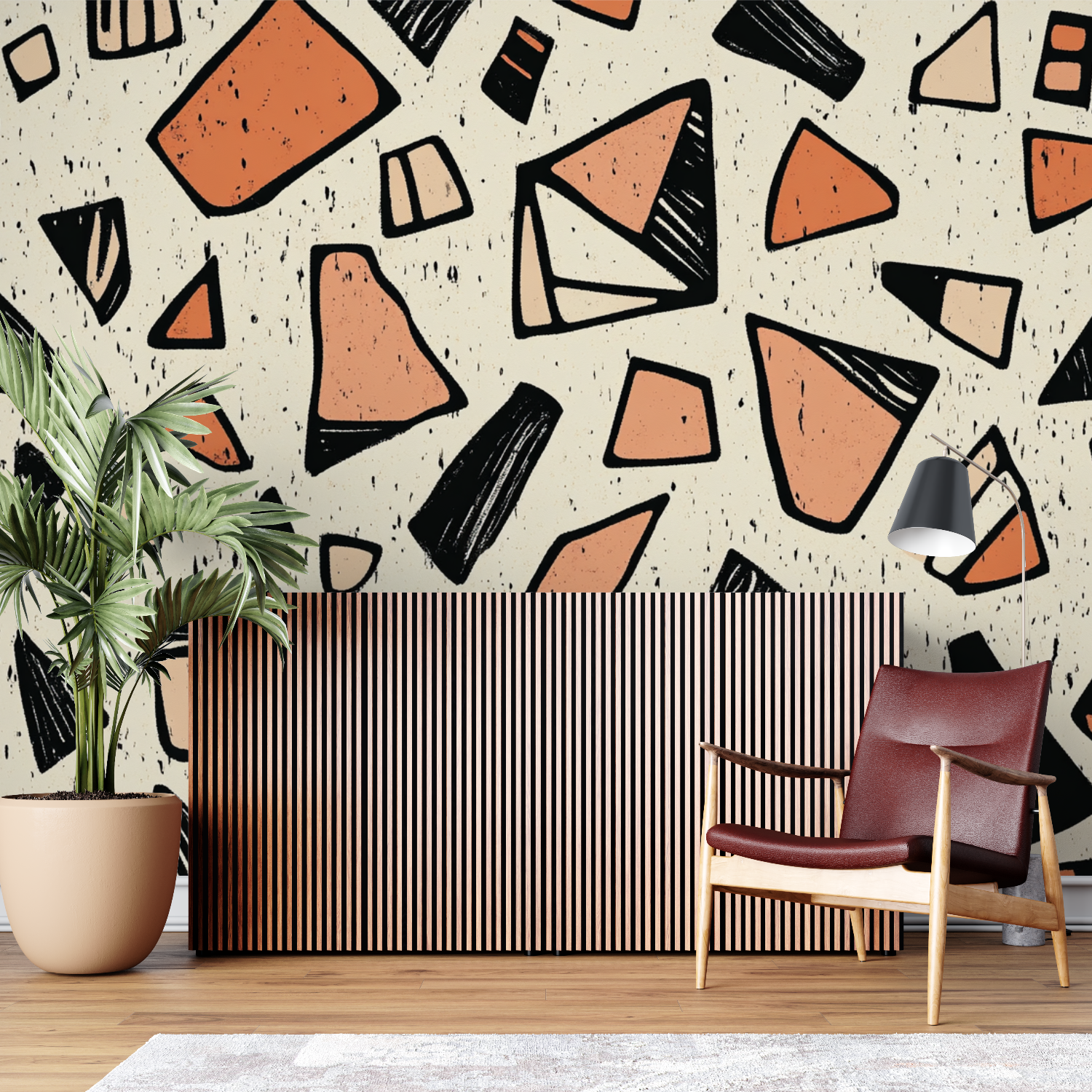 Papier peint terracotta geometrique abstrait sur mesure