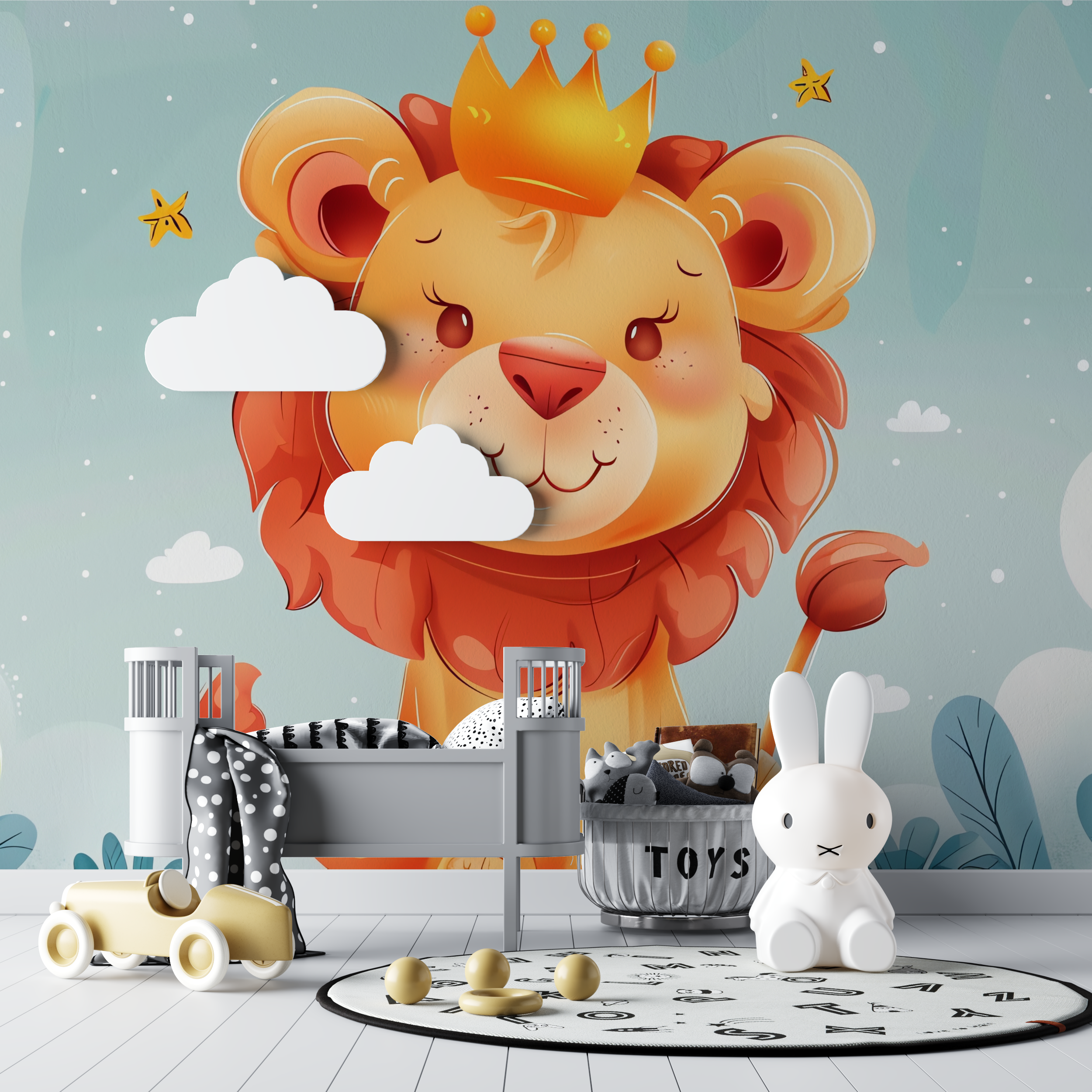 Papier peint lion couronne bebe tipi