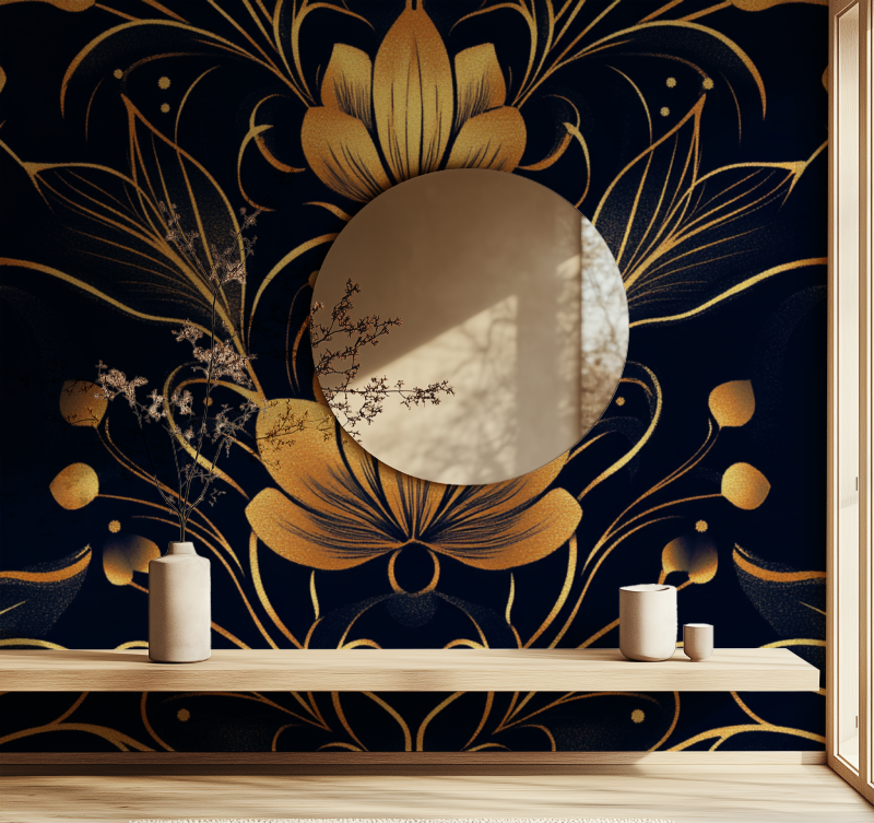 Papier peint fleur art deco miroir