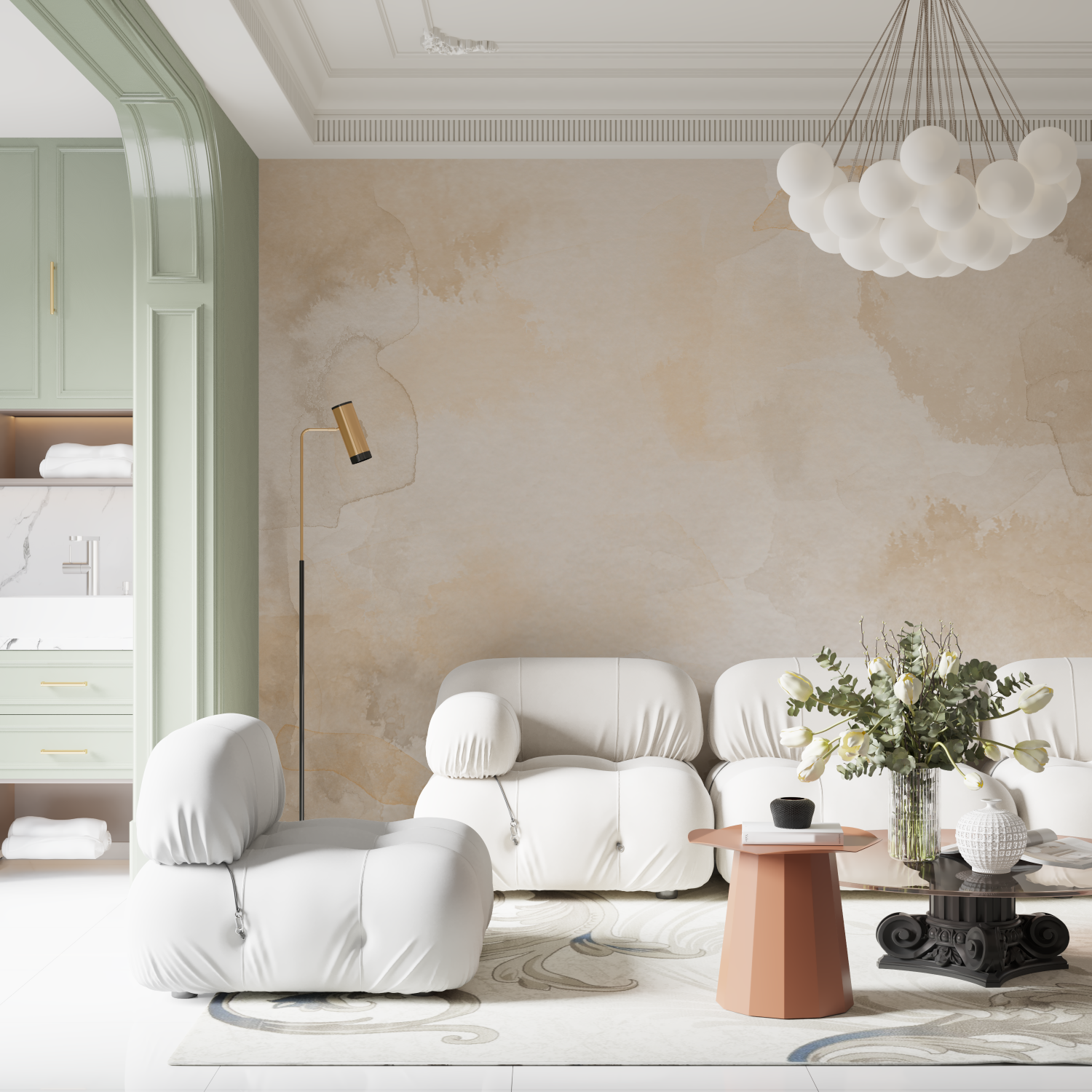 Papier peint aquarelle beige delicat contemporain