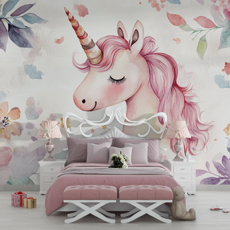 Papier peint decoration murale licorne happy chambre filles