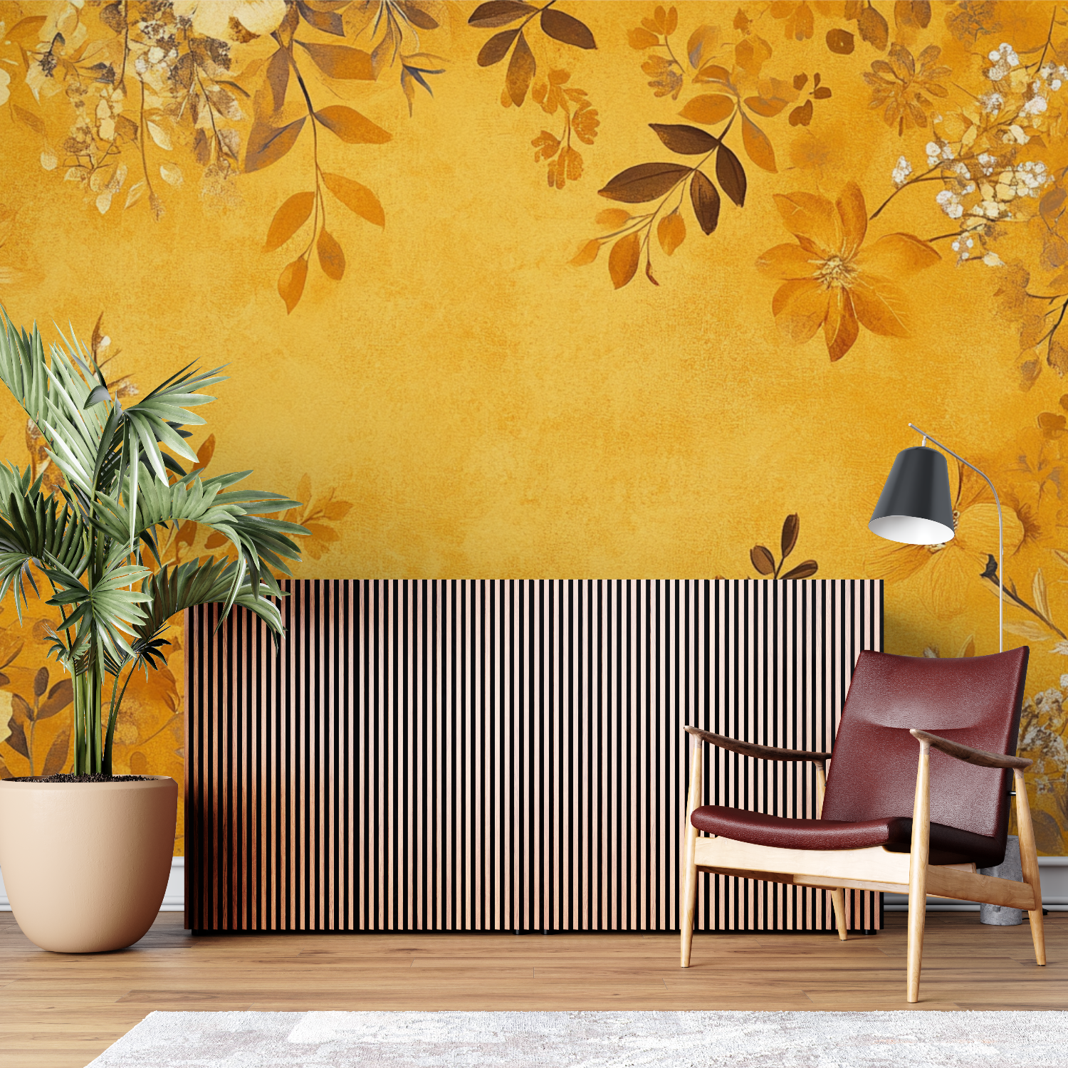 Papier peint vintage jaune sur mesure