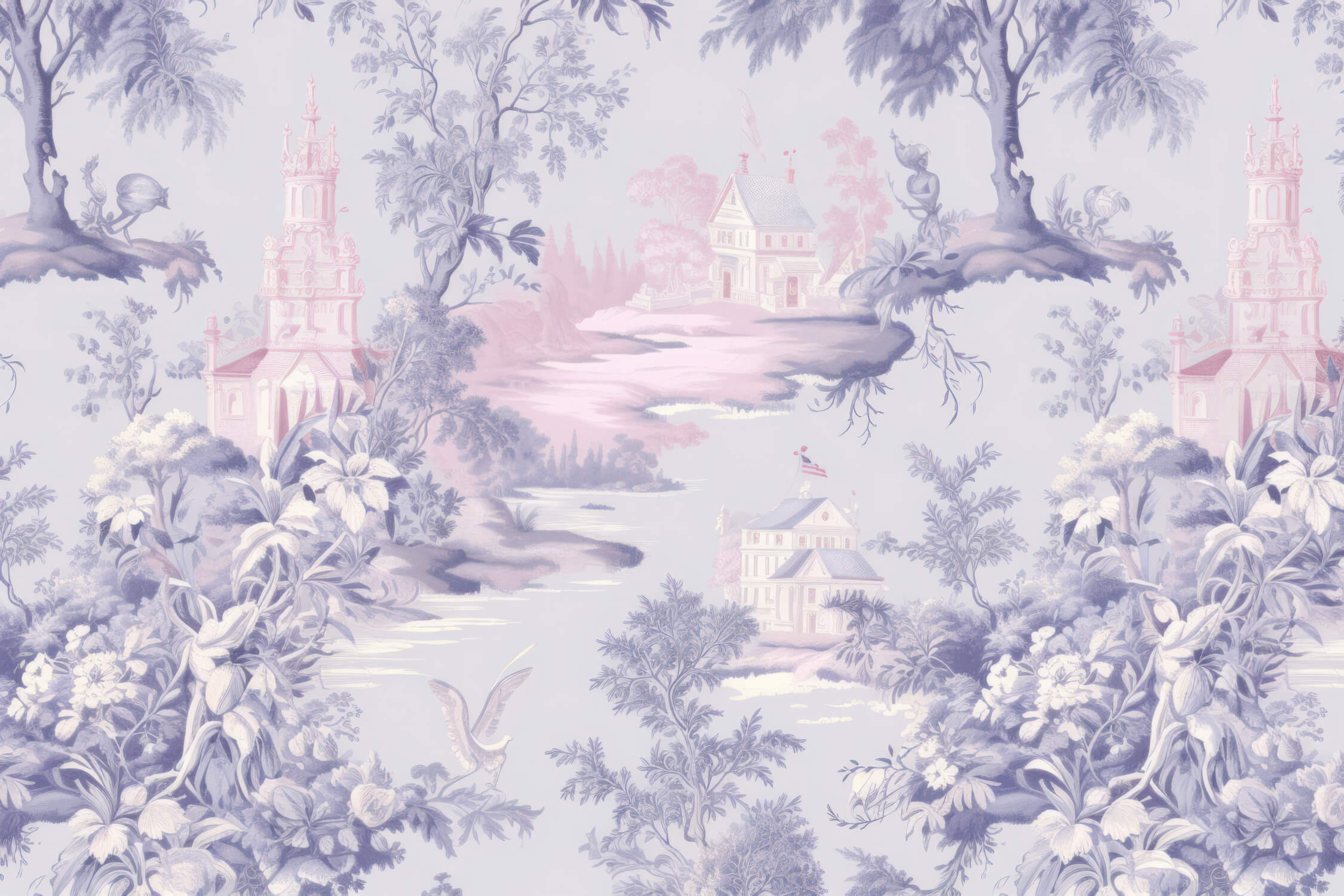 Papier Peint Toile De Jouy Rose Violet