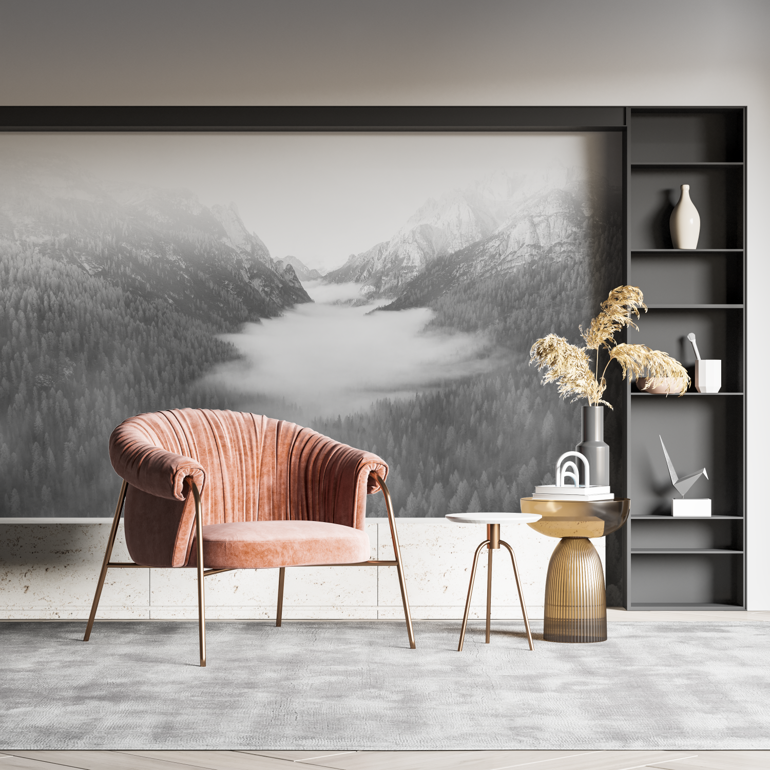 Papier peint aquarelle brume et montagnes pano mural