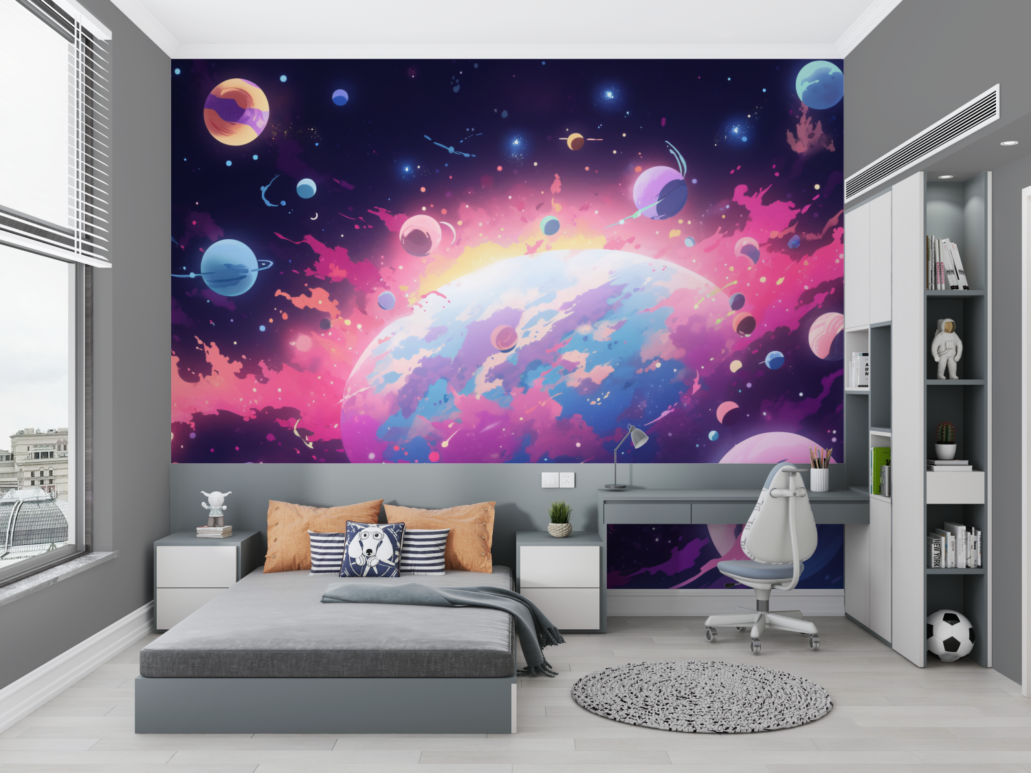 Papier peint murale nebuleuse et planetes chambre petit
