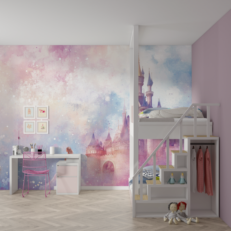 Papier peint princesse aquarelle mur chambre fille