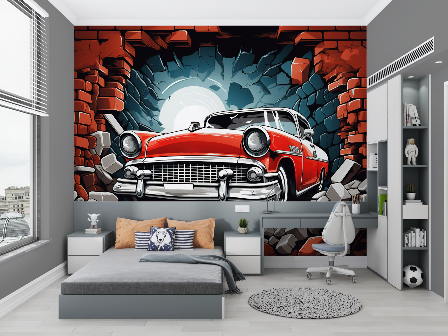 Papier peint voiture ancienne enfant chambre petit