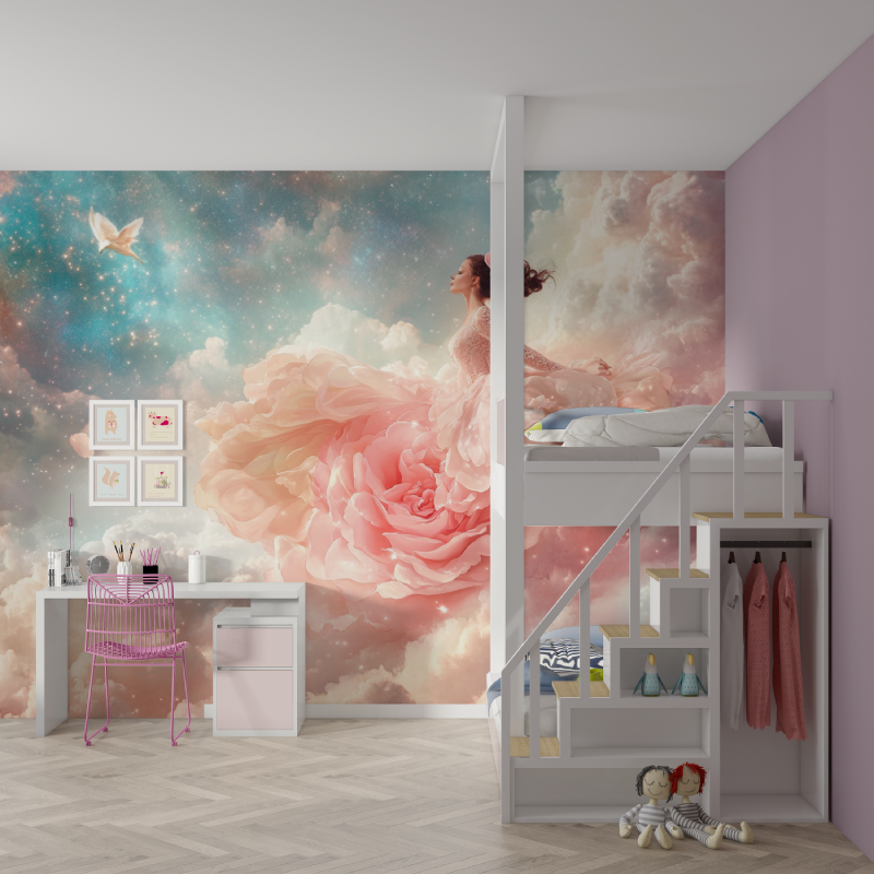 Papier peint princesse rose eternelle mur chambre fille