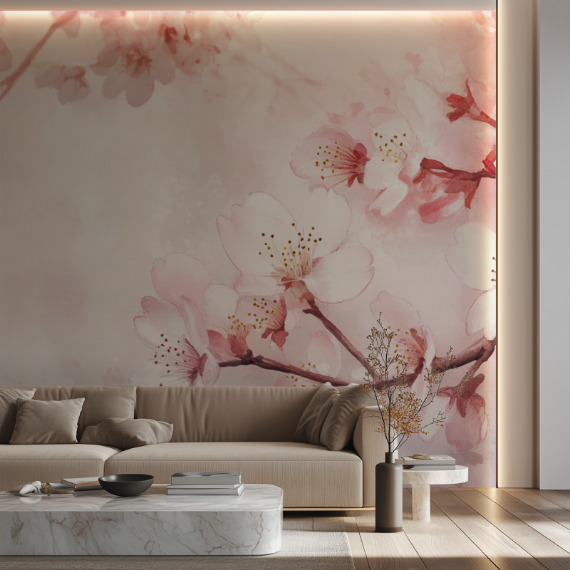 Papier peint fleur cerisier japonais canape neon