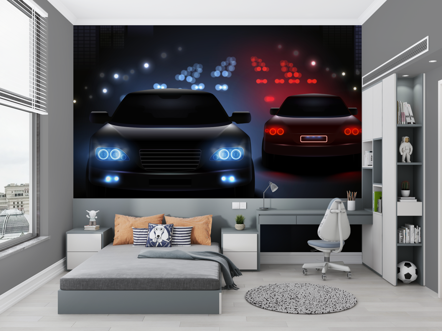 Papier peint chambre garcon voiture rouge bleu chambre petit