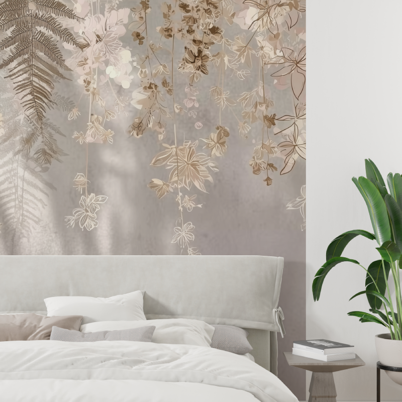 Beige gold leaf mural wallpaper tapisserie tendance